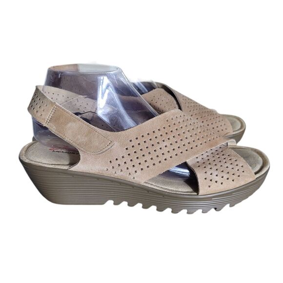 Skechers Leather Slingback Wedge Sandals Womens 9.5 Tan Memory Foam Beach Resort - Picture 1 of 8